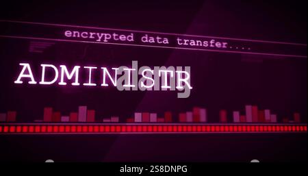 Encrypted data transfer image over red and purple bar graph Stock Photo
