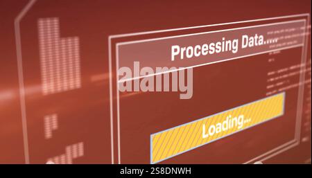 Processing data and loading image over red background Stock Photo