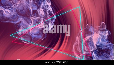 Image of neon pattern over light trails background Stock Photo