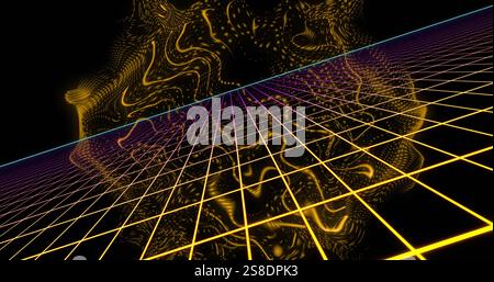 Image of neon pattern over light trails background Stock Photo
