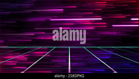 Image of neon pattern over light trails background Stock Photo