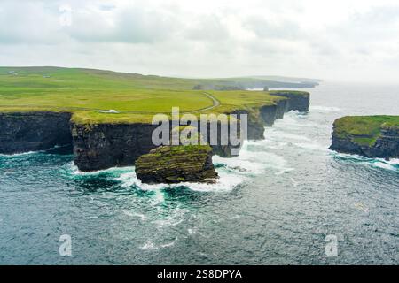 Aerial view of spectacular Kilkee Cliffs, situated at the Loop Head ...