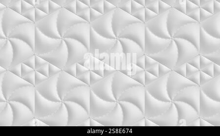 Luxurious white 3D wallpaper featuring hexagonal and rhombus-shaped panels with a soft, leather-like texture, perfect for elegant and modern interior Stock Photo