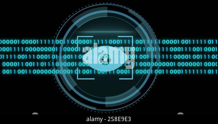 Image of data processing over eye icon and scope scanning Stock Photo