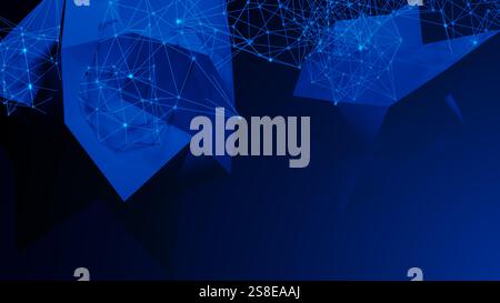 This composition features an intricate design of blue geometric shapes connected by glowing lines, representing a blend of technology and abstract art Stock Photo