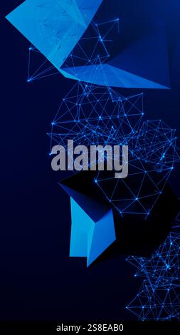 This composition features an intricate design of blue geometric shapes connected by glowing lines, representing a blend of technology and abstract art Stock Photo