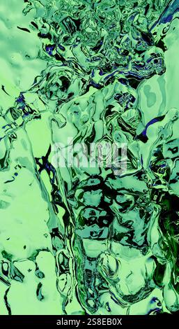 This striking abstract image features a dynamic pattern of liquid 3D elements in green and blue, capturing a sense of fluid motion and creative energy Stock Photo