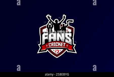 Cricket Fans logo with gradient background and red blue gradient color with wicket, bat and design elements Stock Vector