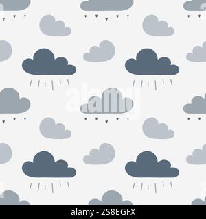 Pattern overcast cloudy weather, sad gray clouds with raindrops. Vector illustration Stock Vector