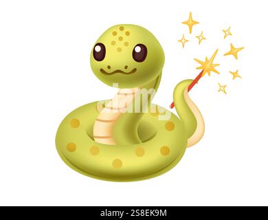 Cute snake holding sparkler with it tail. Cartoon animal design. Vector ...