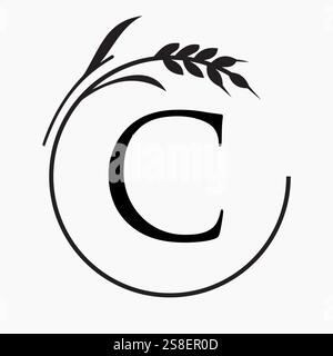 Monogram Letter C Bakery Logo Concept With Grain Wheat Symbol Vector Template Stock Vector