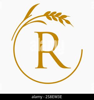 Monogram Letter R Bakery Logo Concept With Grain Wheat Symbol Vector Template Stock Vector