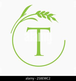 Monogram Letter T Bakery Logo Concept With Grain Wheat Symbol Vector Template Stock Vector