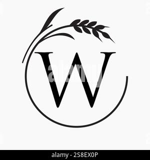 Monogram Letter W Bakery Logo Concept With Grain Wheat Symbol Vector Template Stock Vector