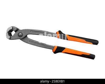 Carpenter pliers with black and orange plastic-coated handles isolated on white with clipping path included Stock Photo