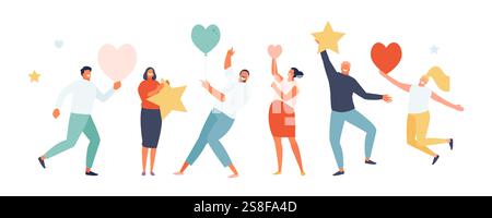 Satisfied people, users and followers with positive feedback. Social media web illustration Stock Vector