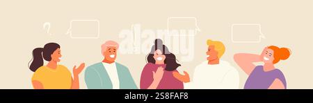 People group communication. Talking friends meeting. Chat discussion on social media. Vector illustration Stock Vector