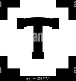 Typography focus symbol with letter T and corner brackets. Stock Vector