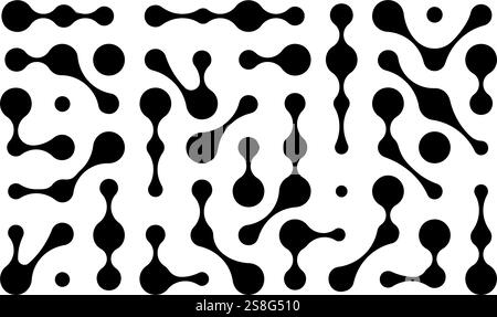 Metaballs pattern. Connected points, liquid dots or amorphous shapes background. Organic blobs, biological cells or molecular elements isolated on white background. Vector graphic illustration. Stock Vector