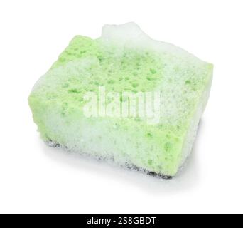One green sponge with foam isolated on white Stock Photo
