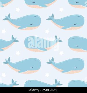 Seamless pattern with whale. Cute childish print. Stock Vector