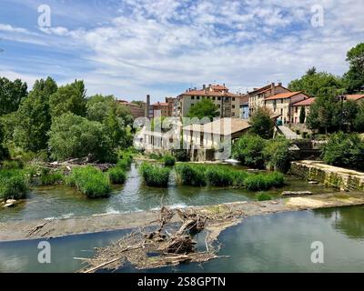 Tumbling Weir, Trinidad de Arre, Approaching Pamplona on the Camino Frances, Navarre, Spain Stock Photo