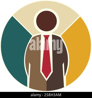 Vector illustration of abstract businessman with red tie, set against modern circular background, representing corporate identity Stock Vector