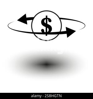 Dollar symbol icon. Currency rotation graphic. Black money flow. Simple economic vector. Stock Vector
