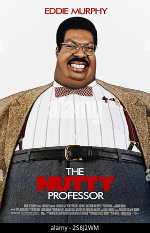 The Nutty Professor (1996) directed by Tom Shadyac and starring Eddie Murphy, Jada Pinkett Smith, and James Coburn. A kind-hearted but obese genetics professor develops a miraculous weight-loss formula that transforms him into his charismatic but obnoxious alter ego. Photograph of an original 1996 US one sheet poster EDITORIAL USE ONLY. Credit: BFA / Universal Pictures Stock Photo