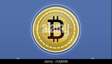 Image of bitcoin financial data processing over blue background Stock Photo