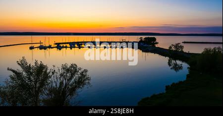 Sunset over marina on Lake Superior, Ashland, Wisconsin, USA Stock Photo