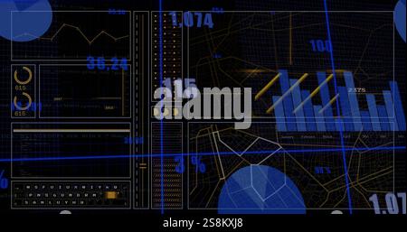 Image of scanner and data processing over diagrams Stock Photo