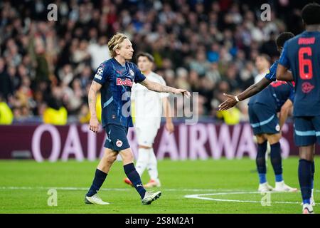 Mads Bidstrup of RB Salzburg celebrates a goal during the UEFA ...