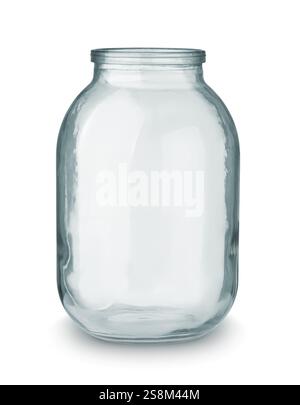 Front view of empty large glass jar isolated on white Stock Photo