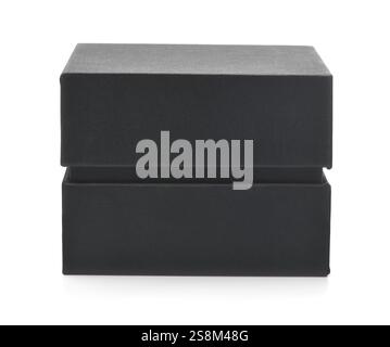 Front view of black paper gift box isolated on white Stock Photo