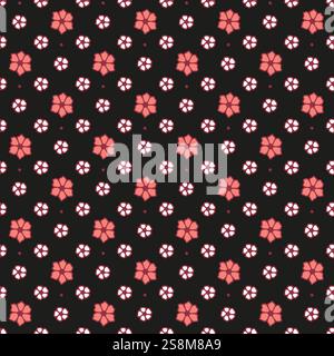 Seamless pattern with ditsy florals on black background Stock Vector