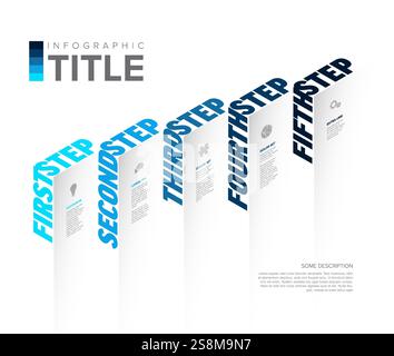 A sleek, modern five-step infographic with blue gradient text features distinct steps for clarity and visual appeal. This infographic showcases progre Stock Vector