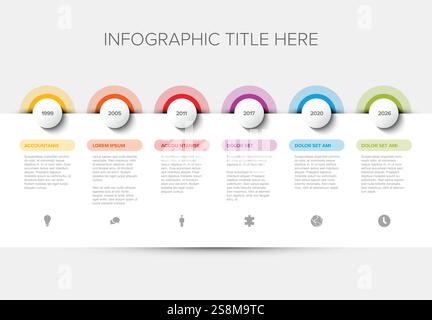A colorful timeline infographic on a white background, highlighting key milestones. Sections with vibrant colors for visual emphasis are included. Stock Vector