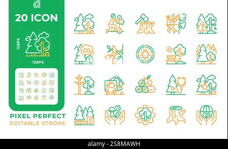 Tree services two color line icons set Stock Vector