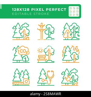 Forest related two color line icons set Stock Vector