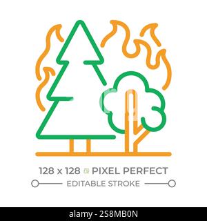 Forest fire two color line icon Stock Vector