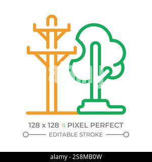 Power lines and trees two color line icon Stock Vector