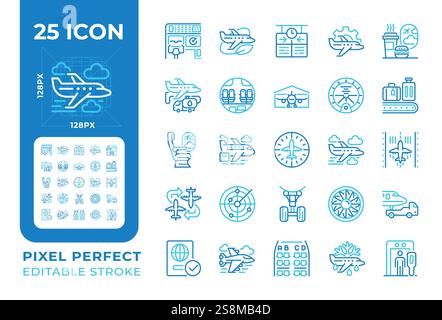 Aviation two color line icons set Stock Vector