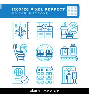 Airport services two color line icons set Stock Vector