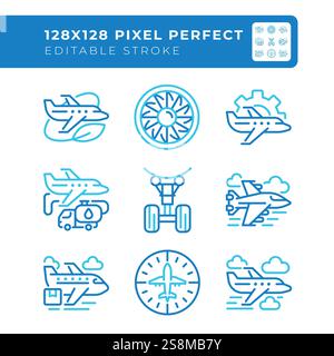 Aviation industry two color line icons set Stock Vector