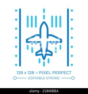 Airplane on runway two color line icon Stock Vector