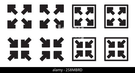 Full screen and exit full screen icon set Stock Vector