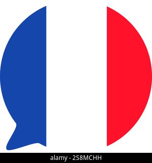 Souvenir speech bubble in colors of France flag, meeting foreign guests. Traditional festive element, attributes of French flag day. Cartoon vector ic Stock Vector