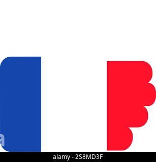Thump up approve symbol in colors of France flag, meeting foreign guests. Traditional festive element, attributes of French flag day. Cartoon vector i Stock Vector