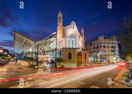 Night view of Mercado de Colon (Columbus Market), Valencia, Valencian Community, Spain Stock Photo